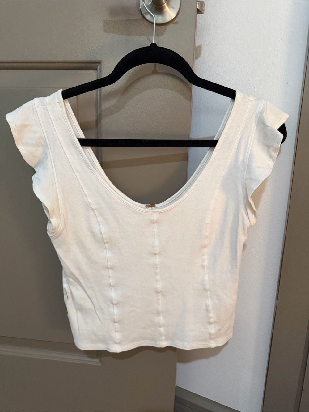 White Free People Scoop Neck Ruffle Sleeve Crop Top
